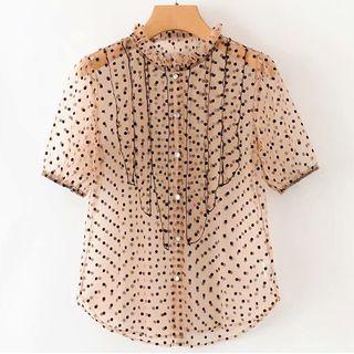 Dotted Short-sleeve Mesh Blouse