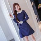 Contrast Collar Lace Up Dress