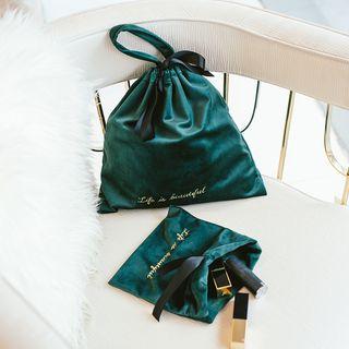 Embroidered Lettering Drawstring Makeup Pouch