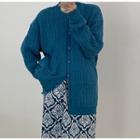 Long-sleeve Plain Knit Cardigan / Printed Midi Skirt