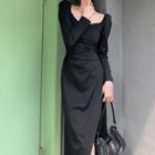 Puff-sleeve Side-vent A-line Dress
