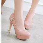 Faux Leather Pearl Drop High Heel Pumps
