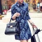 3/4-sleeve Jacquard Denim Dress