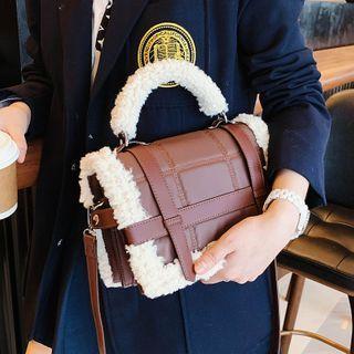 Fleece Trim Top Handle Crossbody Bag