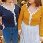 Plus Size Crochet-trim V-neck Cardigan