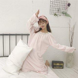 Ruffle Trim Flannel Night Dress