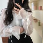 Chiffon Bell-sleeve Blouse/plain Brace Skirt