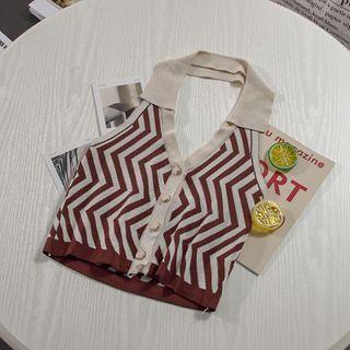 Halter-neck Knit Cropped Polo Shirt