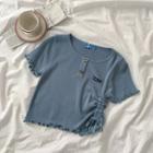 Ruffle Trim Short-sleeve T-shirt Blue - One Size