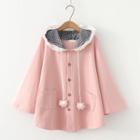 Buttoned Hooded Cape Coat
