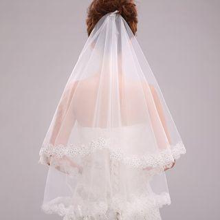 Lace Trim Rhinestone Wedding Veil