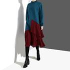 Color Block Midi Pullover Dress Blue - One Size
