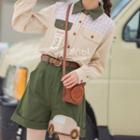Applique Checkered Panel Shirt / Car Embroidered Shorts
