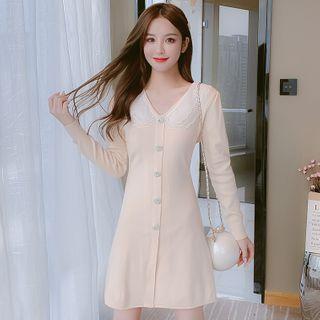 Mesh Collared Midi Knit Dress
