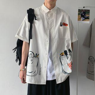 Short-sleeve Print Loose Fit Cargo Shirt