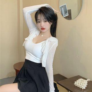 Cropped Ruffled Cardigan / Strappy-back Padded Camisole