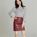 Synthetic-leather Pencil Skirt