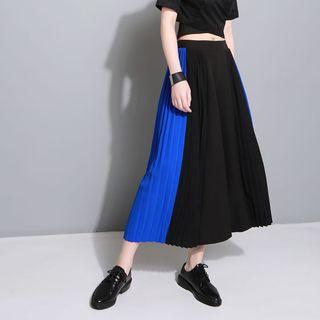 Color Panel Pleated Wide Leg Pants