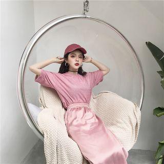 Elbow-sleeve Glittering T-shirt / A-line Midi Skirt