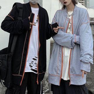 Couple Matching Contrast Zipper Jacket