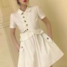 Asymmetric Open Back Short-sleeve Slim-fit Dress As Figure - One Size