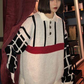 Color Block Polo Sweater As Shown In Figure - One Size