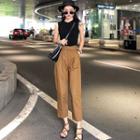 Sleeveless Knit Top / Fold-over Cropped Pants