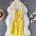 Strappy Sheath Lace Dress Yellow - One Size