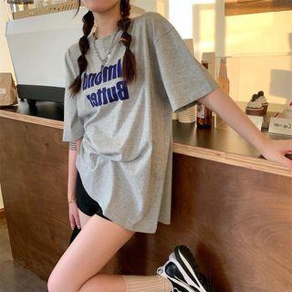 Crew-neck Printed Letter Oversized Tee