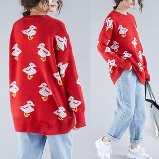 Duck Pattern Sweater Red - One Size