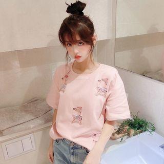 Short-sleeve Sequin Cow Print T-shirt