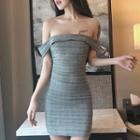 Off Shoulder Plaid Short Sleeve Mini Dress