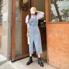 Slit-front Denim Jumper Dress Light Blue - One Size