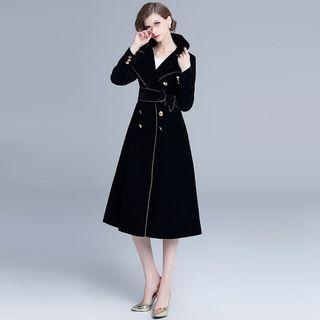 Double-breasted A-line Midi Velvet Coat Dress