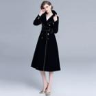 Double-breasted A-line Midi Velvet Coat Dress