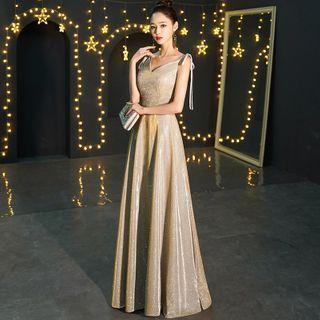 Spaghetti Strap Glittered A-line Evening Gown
