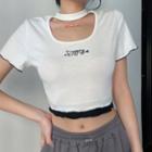 Choker-neck Mock Two-piece Cropped T-shirt