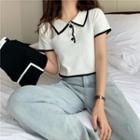 Polo-neck Two-tone Cropped Top
