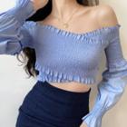 Off-shoulder Ruched Puff-sleeve Top