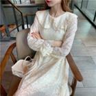 Bell-sleeve Peter Pan Collar Lace Dress Almond - One Size