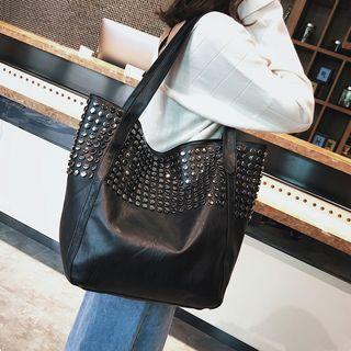 Faux Leather Studded Tote Bag Black - One Size