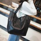 Faux Leather Studded Tote Bag Black - One Size