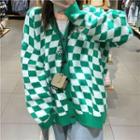 Check Cardigan Check - White & Green - One Size