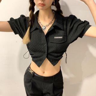 Puff-sleeve Textured Crop Shirt