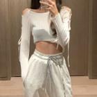 Off-shoulder Strappy Long Sleeve Cropped Top
