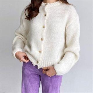 Round Neck Wool Blend Cardigan