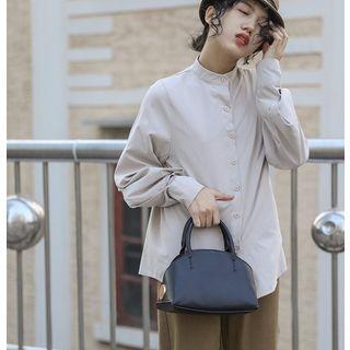 Stand Collar Velvet Lantern-sleeved Shirt