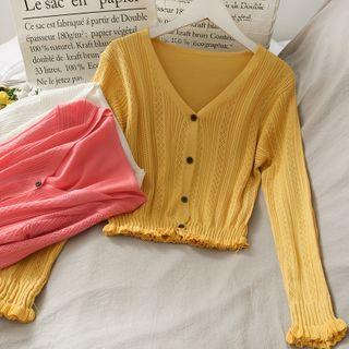 Ruffle-trim Button-up Knit Top