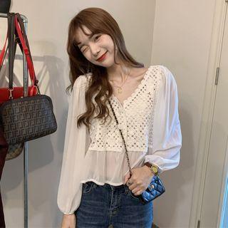 Knit Panel Blouse White - One Size
