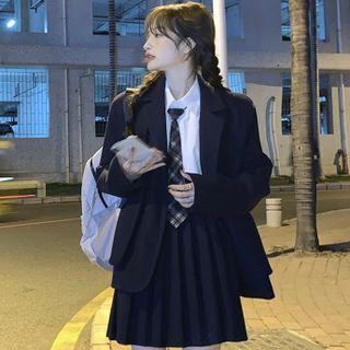 Plain Blazer / Shirt / Pleated A-line Skirt / Necktie / Set